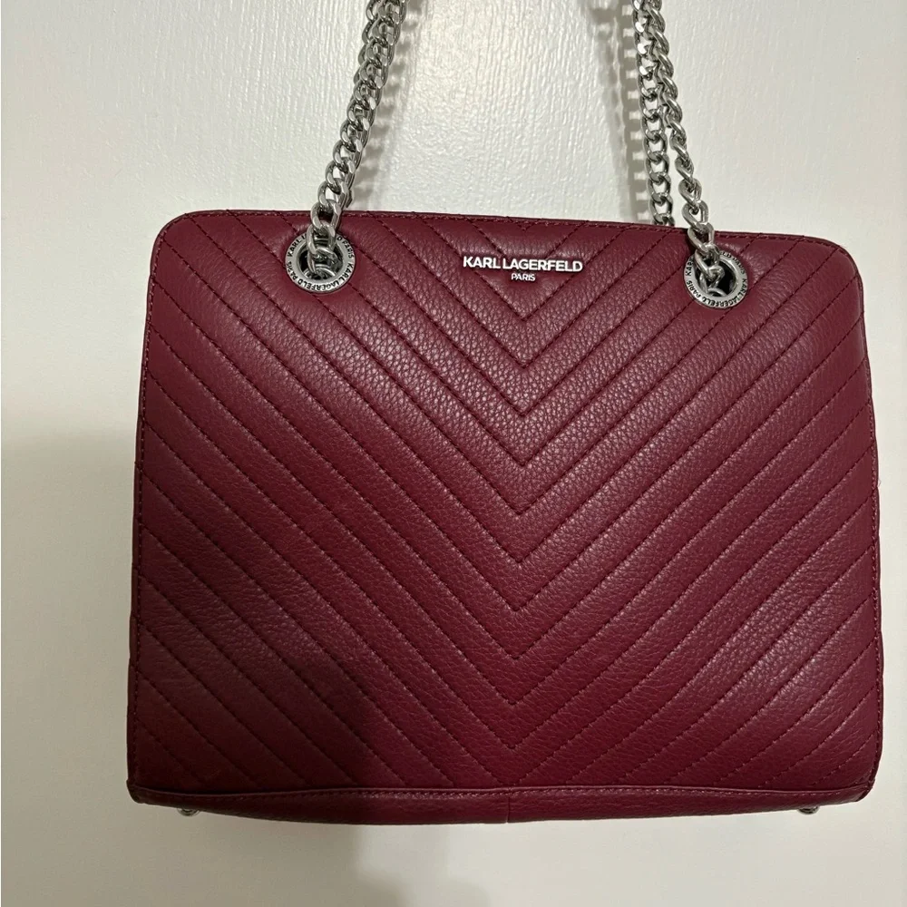 Karl Lagerfeld Deep Red Chevron Shoulder Bag